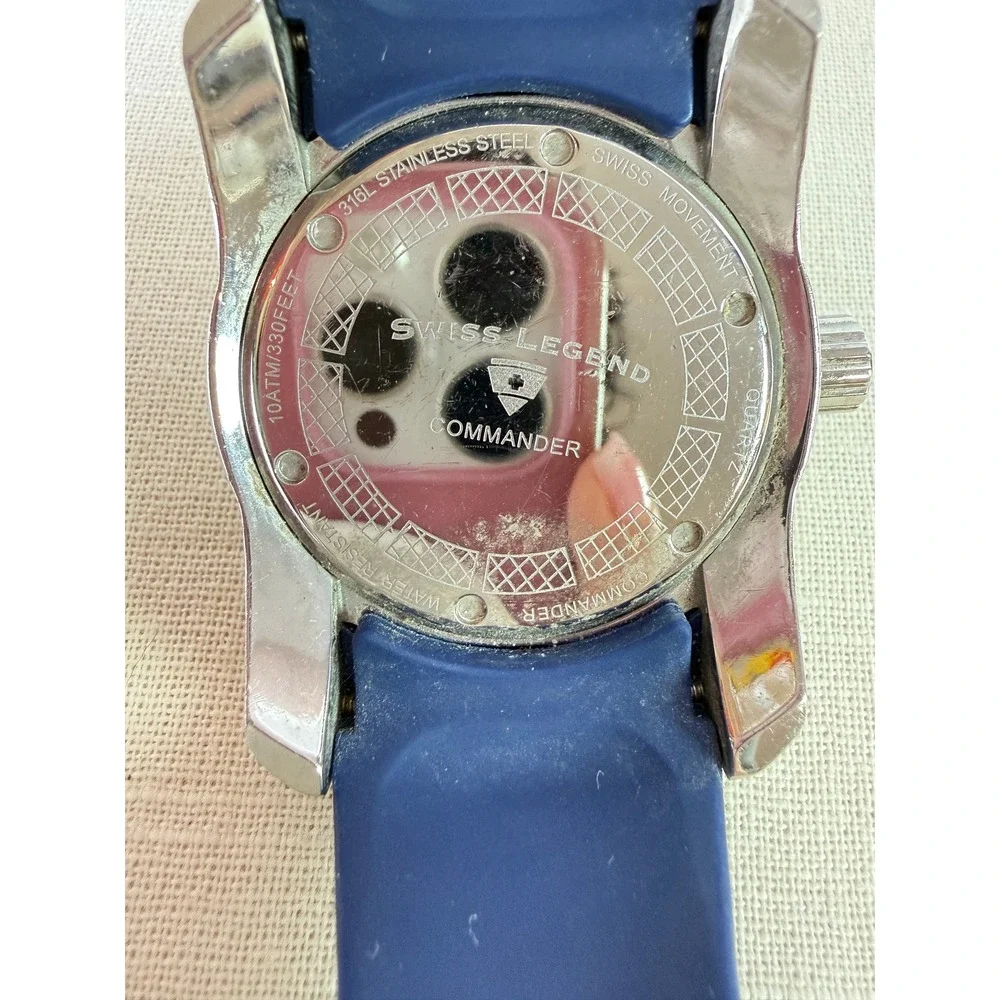 SWISS LEGEND Blue Commander Stainless Steel‎ Silicone Strap Watch OS
